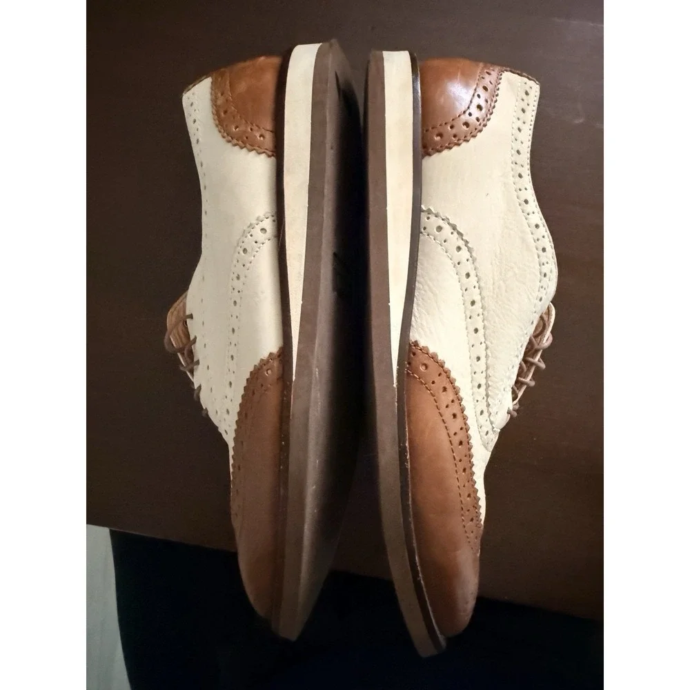 Polo Ralph Lauren Johnsly Brown Wingtip Oxford Leather Dress Sneakers Shoes 8.5D